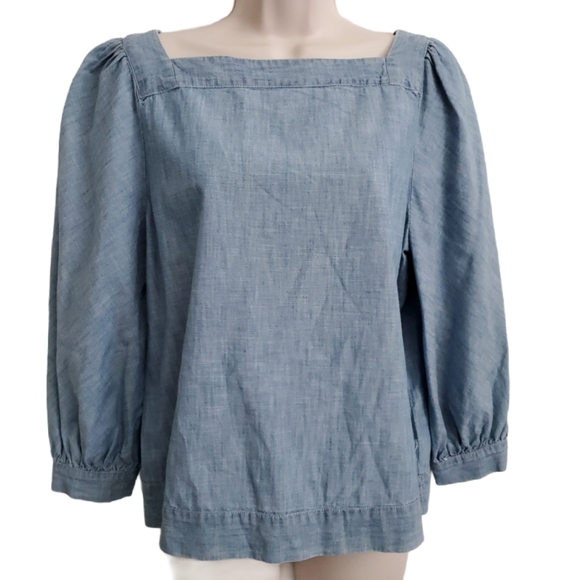 GAP square neck 3/4 sleeve denim top - Picture 1 of 6
